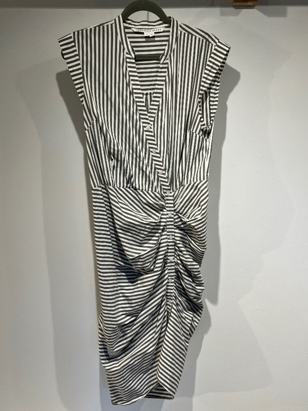 Veronica Beard ruched dress, khaki stripe, size 10